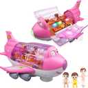 Toy Airplane for Kids - Toddler Toys Bump and Go Action Air Plane with LED Flashing Lights & Sounds, Birthday Easter Gifts for Boys Girls Ages 3-8 Year Olds (Pink)