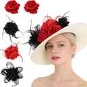 6 Pcs Derby Fascinator Hat Decorations for Women Girls, 2026 Mesh Flower Pearl Feather Ribbon Fascinator for Tea Party Easter Church Wedding, Homemade Derby Hat Topper Accessories