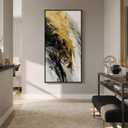 Large Framed Black White and Gold Abstract Wall Art, Vertical 30x60 In