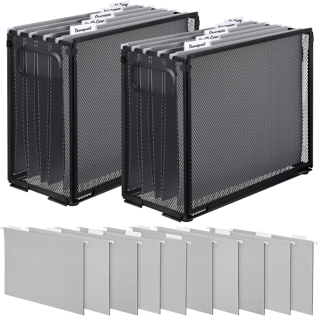 2 Pack Hanging File Holder, 10 Hanging Folders, Metal Mesh, Letter Size Folder Storage, Desktop Storage Cabinets, Office School Document(Gray,Small)