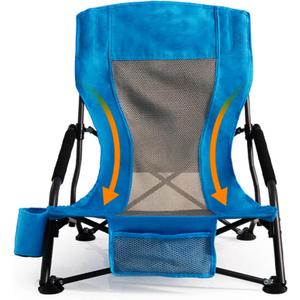 Folding Camping Chair - Lightweight Portable Beach Chair with Cup Holder, Heavy Duty 300lbs Capacity Lawn Chair for Outdoor Camping, Travel, Concert (Light Blue) (1 pcs)