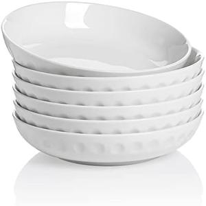 Onniyor Porcelain Pasta Bowl Set, 32 Ounces Salad Bowls, Large Serving Bowl Set, Wide and Shallow Pasta Plates, Soup Bowls, Microwave & Dishwasher Safe, Set of 6, White