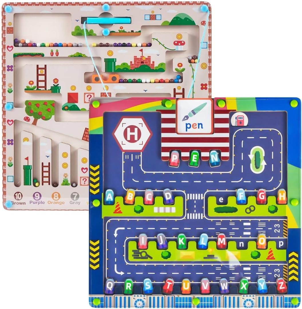Double Side Alphabet Magnet Maze Toys, Alphabet & Number Puzzle Toddler Toys for Ages3-6 for Boys and Girls
