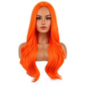 BERON Orange Long Wig for Women Girls Curly Wavy Hair Wigs 24" Halloween Cosplay Party Heat Resistant Synthetic Fiber Wigs