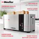 Mueller UltraToast Stainless Steel Toaster 4 Slice Extra-Wide 1.6" Slots for Artisan Bread, Bagels & Frozen Waffles, 6 Browning Levels, LED Display, Cancel/Defrost/Reheat, Removable Crumb Tray