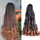 French Curl Braiding Hair 16 Inch Ombre Curly Braiding Hair Pre Stretched C16 75g/pack 8 Packs Synthetic Soft Crochet Hair Curly Ends for Black Women Hair Extensions (16inch,8 pack,C16)