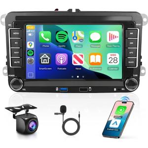 Android for VW Jetta Seat Passat Tiguan CC Golf Skoda Double Din Car Stereo with Wireless Carplay/Android Auto 7 Inch HD Touchscreen Head Unit GPS WiFi Bluetooth SWC FM Backup Camera Dual Mic