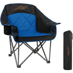 FAIR WIND Oversized Padded Camping Chair Heavy Duty Quad Fold Arm Chair Portable for Outdoor - Support 500LBS, Blue