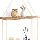 Mkono Macrame Hanging Shelf Boho Wall Decor 2 Tier Handmade Cotton Rope Rustic Wood Floating Shelves Display Photos Plants Hanging Storage Shelving for Living Room Nursery Bathroom Bedroom