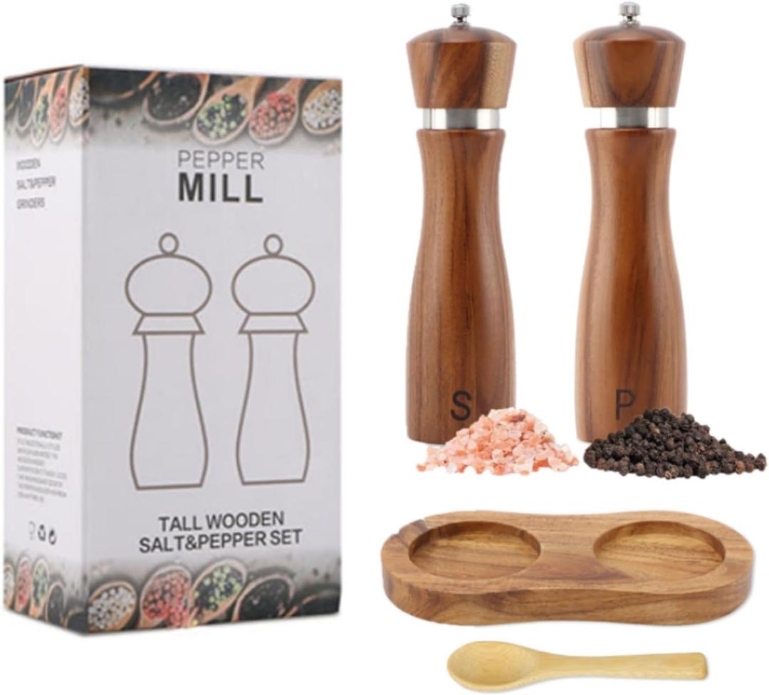 Wooden Salt and Pepper Grinder Set Shakers with Ceramic Core Adjustable Coarseness Manual Adjustable Coarseness 8 Tall Grinders molinillo de sal y pimienta