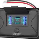 78W 4 Port 12V USB Outlet Wall Mount, Dual 36W PD & Dual 18W QC3.0 Lightweight Surface Mount Charger Socket Panel with Button Switch for Bus RV Truck Marine Golf Cart