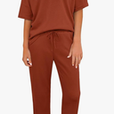 JiniGolla Womens Lounge Sets Waffle Knit Pajamas Short Sleeve Shirt Top and Long Pants PJ Sleepwear Caramel, Medium