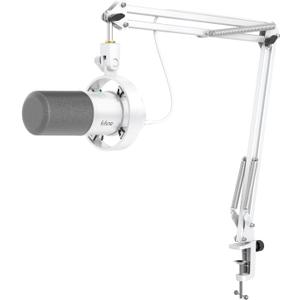 FIFINE Dynamic Microphone with Boom Arm, Studio Vocal XLR Microphone, Podcast USB Mic Kit for PC with Mute Button, Volume Knob, Headphone Jack, for Streaming Recording-AmpliTank K688CT White