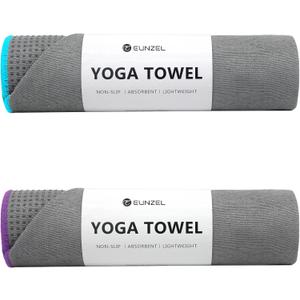 Eunzel 2 Pack Hot Yoga Towel with Grip Dot, Non Slip Yoga Mat Towe Sweat Absorbent Towel for Hot Yoga,Bikram, Pilates and Fitness 72" x 24", Grey