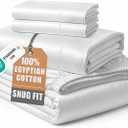100% Egyptian Cotton Sheets Queen Size - Naturally Cooling & Breathable 4 Piece Silky Sateen Weave Queen Sheet Set, Ultra-Soft & Durable Hotel Luxury Sheets with 15" Snug Fit Deep Pockets - White