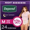 Depend Night Defense Adult Diapers, Incontinence & Postpartum Bladder Leak Underwear for Women, Disposable, Overnight, Medium, Blush, 24 Count