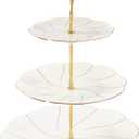 DUJUST Luxury Larger 3-Tier Cupcake Stand Tower, British Style Porcelain Serving Tray with Golden Trim, Food Grade Dessert Display Stand for Tea Party & Home Dcor - 45% Larger Plates (Elegant White Larger)