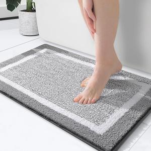 OLANLY Bathroom Rugs 24x16, Extra Soft and Absorbent Microfiber Bath Mat, Non-Slip, Machine Washable, Quick Dry Shaggy Bath Carpet, Suitable for Bathroom Floor, Tub, Shower (Small, Grey)