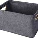 Collapsible Storage Bins Foldable Felt Fabric Storage Basket Organizer Boxes Containers with Handles Metal Handles for Nursery Toys,Kids Room,Clothes,Towels,Magazine (Dark grey）