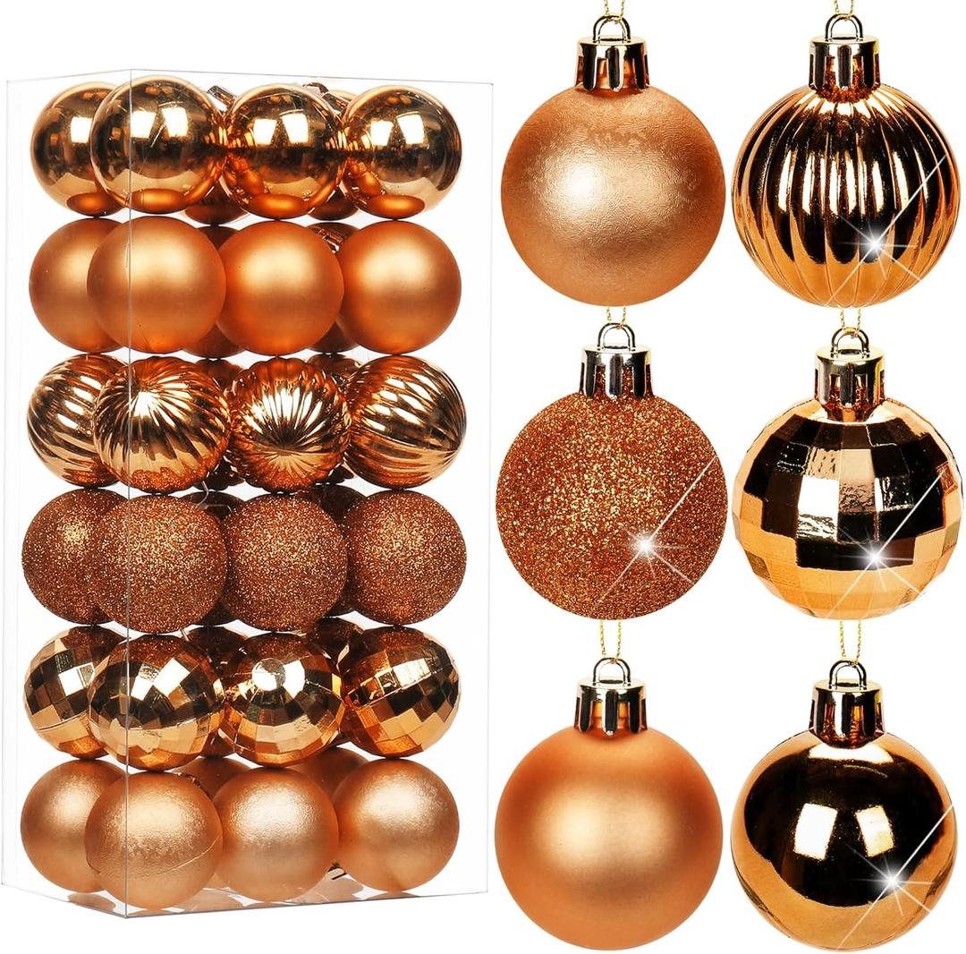 Hollyone 1.57" Orange Christmas Ornaments - 36 Pcs Mini Shatterproof Balls - Christmas Tree Decorations - Small Xmas Ornaments with Hanging Loop - Wedding, Holiday, Party, Home Decor