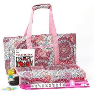 American Mahjong Tile Set with Pink Printed Carrying Bag, 166 Premium Tiles, 4 All-in-One Color Racks/Pushers, Mah Jongg Sets, Mahjong Game Set for Travel, Christmas, Birthday Gifts