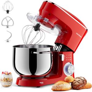 SEEDEEM Stand Mixer, 8.5 Qt 660W Tilt-Head Kitchen Mixer with 6+P Speeds, Dough Hook, Wire Whip & Beater, Dishwasher-Safe Attachments, Red  Ideal for Baking & Daily Use, Red (Extra Large, Cherry)