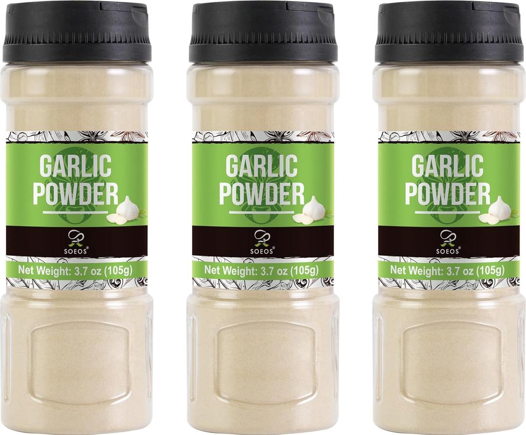 Soeos Garlic Powder, Garlic Powder Seasoning, Additive Free, Non-GMO, Garlic Seasoning for Flavor Vegetables, Grilled Meats, Salads, Dressings and More, 3.7 Ounce(Pack of 3)