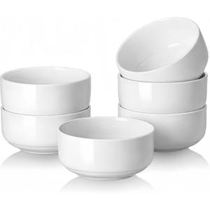 DOWAN White Ceramic Bowls Set of 6, 20 oz Ceramic Cereal Bowls, Everyday Cereal, Soup & Rice Bowls, Stackable Stoneware for Modern Kitchens, Dishwasher & Microwave Safe Bowl