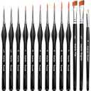 15 Pcs Miniature Brush Dry Brushes, Detail Paint Brushes for Acrylic Oil Watercolor Supplies, Miniature Models & Craft Painting with Triangular Handles (Black)