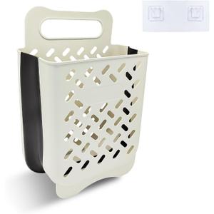 MutiValue Laundry Hamper, Plastic Collapsible Laundry Basket, Portable Wall-Mounted Dirty Clothes Hamper with Hook Space-Saving Foldable Laundry Basket for Room Storage & Organizing (White M)