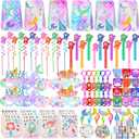 320PCS Mermaid Party Favors Birthday Decorations Supplies Kit with Goodie Bags, Bubble Wands, Straws, Masks, Stickers & More for 12 Guests