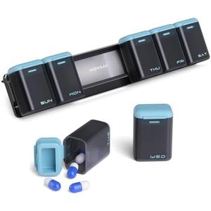 KOVIUU Weekly Pill Organizer Magnetic, Removable Pill Box 7 Day 1 Time a Day, Large Pill Case Travel, Week Once Daily Medication Dispenser, Medicine Container Holder for Supplement Vitamin, Blue