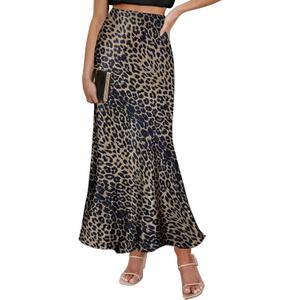 Amy Babe Satin Maxi Skirt Elastic High Waisted Silk A-Line Casual Elegant Flowy Long Skirts for Women (Brown, M)