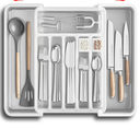 Silverware Drawer Organizer, Expandable Utensil Tray for Kitchen, BPA Free Flatware and Cutlery Holder, Adjustable Plastic Storage for Spoons Forks Knives, Large, Clear