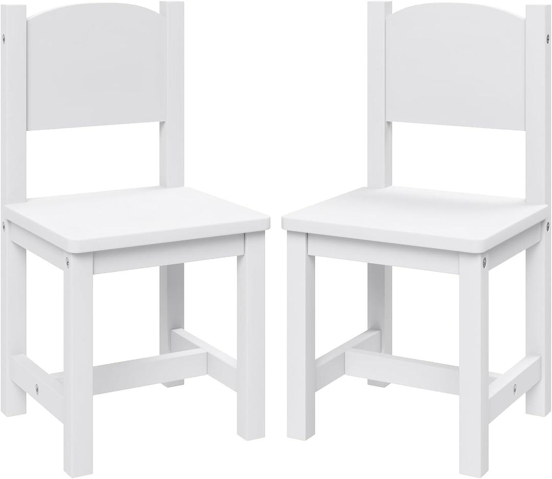 Timy Toddler Wooden Chair Pair, Kids Furniture for Eating, Reading, Playing 2 Pack (White)