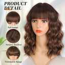 Novastel Wigs Human Hair with Bangs Short Wavy Bob for Women Black Mixed Brown Highlights Lightweight Breathable Glueless for Daily Party Cosplay (Brown Highlights,14 Inch)