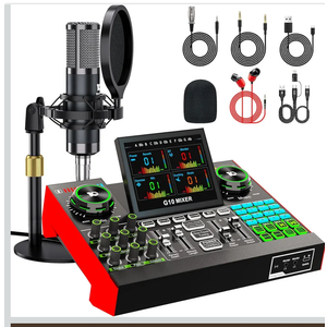 Podcast Microphone Bundle with Live Sound Board Audio Mixer, Podcast Equipment Bundle with 3.5mm Condenser Microphone(P15) for Pc/Phone Live Streaming Singing Gaming, Voice Changer, Denoise