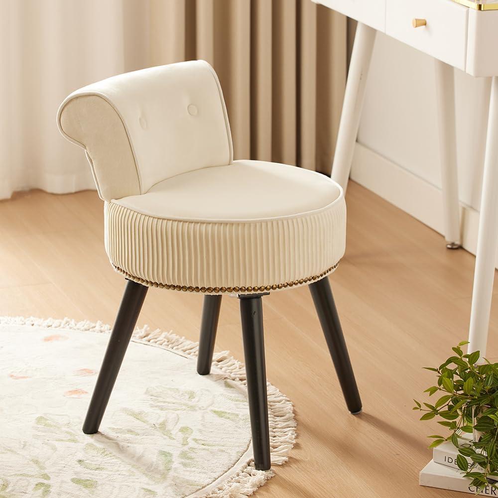 White Velvet Vanity Chair with Back Small Makeup Stool Tufted Accent Chair no Wheels Vaity Stool with Low Back for Living Room Dressing Room Bedroom Bathroom and Home Office(Round-White) White Velvet Vanity Chair with Back Small Makeup Stool Tufted Accent Chair no Wheels Vaity Stool with Low Back for Living Room Dressing Room Bedroom Bathroom and Home Office(Round-White)