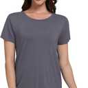 WiWi Pajama Top for Women Short Sleeve Scoop Neck Pajamas Soft Viscose from Bamboo Basic Solid T-Shirt PJ S-XXL (Medium, Dark Grey)