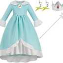 BLOOMIRO Princess Costume For Girls Halloween Cosplay Dress With Crown Earrings Princess Dress Kids 8-10Y