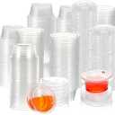400 Pack 0.5 Oz Disposable Plastic Portion Cups with Lids, Small Jello Shot Cups, Plastic Souffle Cup Condiment Containers with Lids for Sauce and Salad Dressing