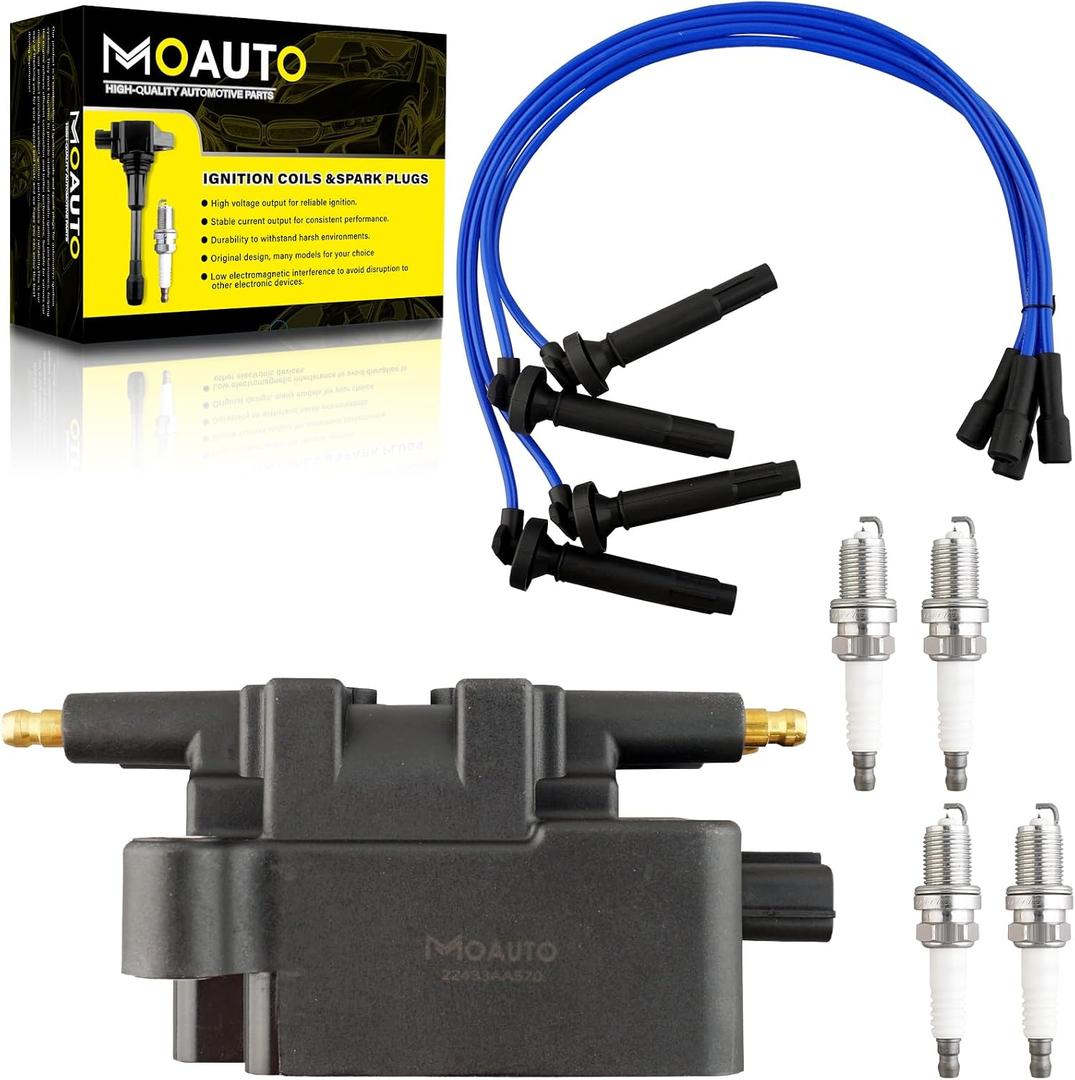 Set of 1 Ignition Coils Pack UF240 & 4 PCS Iridium Spark Plugs with Wire Set Compatible with Subaru Forester Outback Subaru Legacy Impreza - H4 2.5L