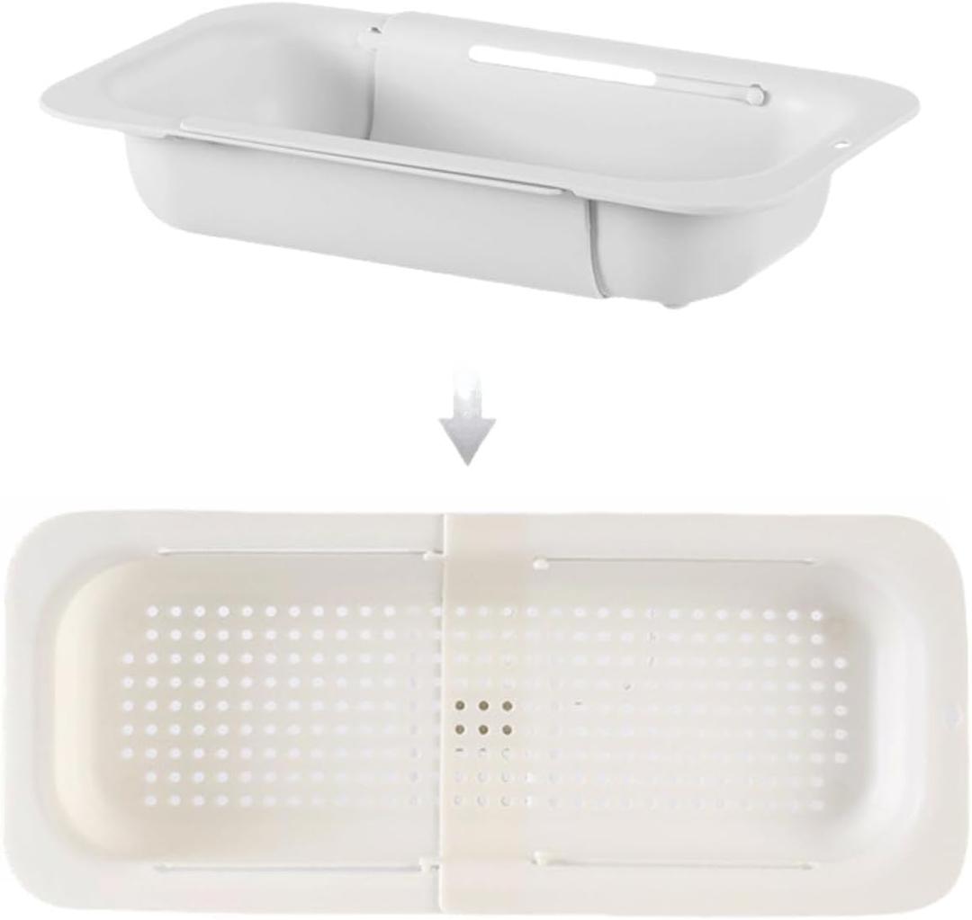 Extendable Over the Sink Colander Strainer Basket, Plastic Retractable Kitchen Sink Basket - Wash Vegetables, Fruits, Drain Pasta and Dry Dishes  (White L)