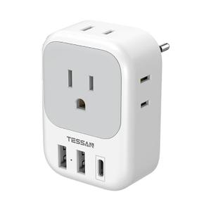 TESSAN European Travel Plug Adapter USB C 1 Pack, US to Europe Plug Adaptor with 4 AC Outlets 3 USB Charging Ports, Type C Power Adapter for USA to EU Euro Spain France Iceland Italy Germany Greece