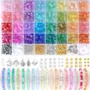 Funtopia 6mm Glass Beads Bracelet Making Kit, 1396pcs Gradient Glass Beads for Bracelets, 34 Colors Round Crystal Beads for Bracelets DIY Crafts with Spacer Beads and Charms