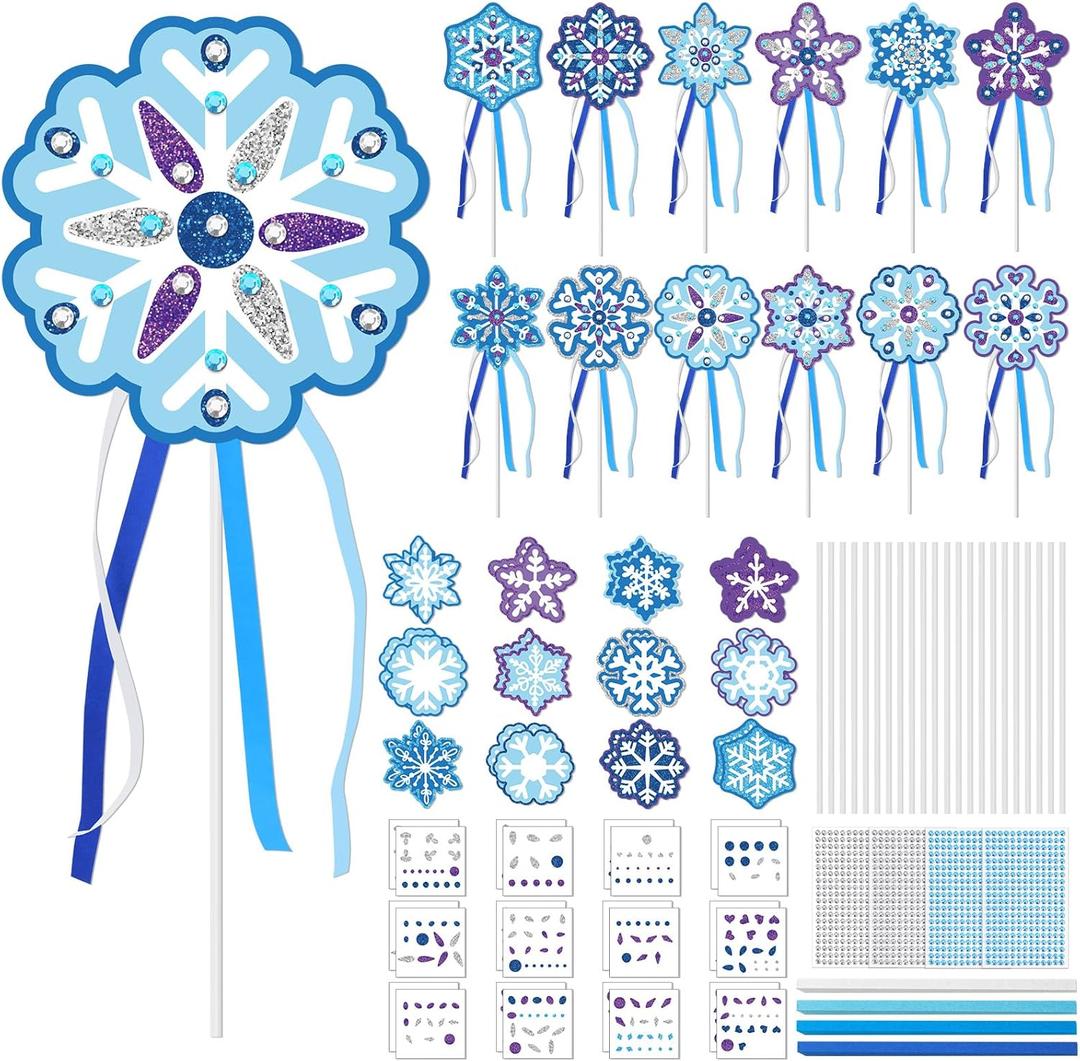 Marspark 24 Set Princess Snowflake Wand Kit Includes Make Your Own Unfinished Paper Snow Fairy Wands for Winter Princess Theme Birthday Party Favors Play Supplies Decorations