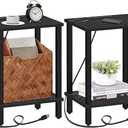 TUTOTAK End Table with Charging Station, Set of 2, Small Side Table, Nightstand Bedside Table, 2Tier Storage Shelf for Small Space, Living Room, Bedroom Marble Black TB01BMK041