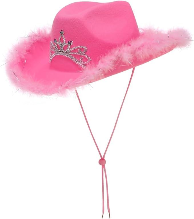 Cowgirl Costume for Girls Princess Dress up Halloween Cosplay Outfits with Hat Ear Clips Glasses (130(6-7T), Rose)