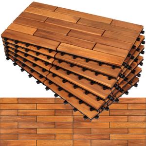 Solid Acacia Wood Interlocking Deck Tiles (Pack of 6, 24" x 12"), Indoor/Outdoor Deck Flooring, Waterproof All Weather (24X12, Natural Color)