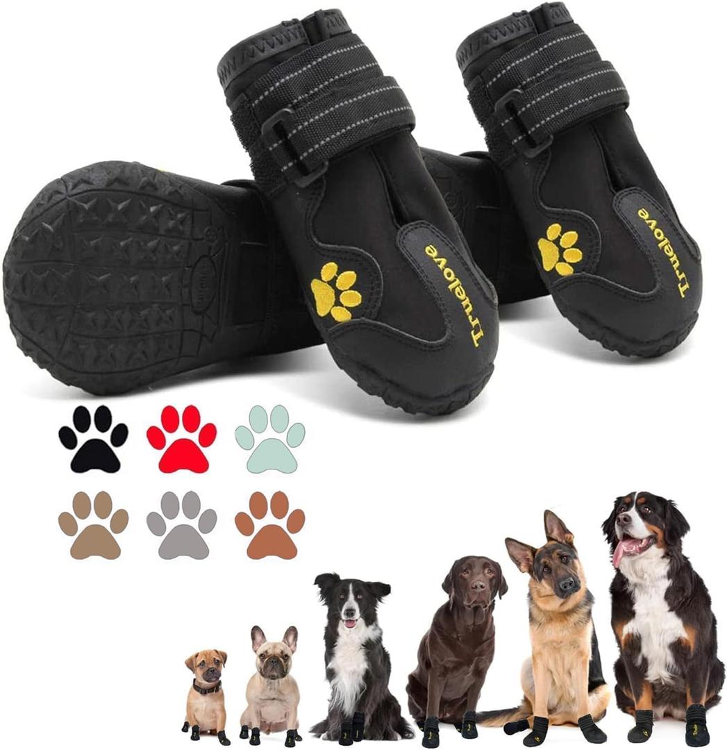 Expawlorer Dog Shoes for Large Dogs, Dog Shoes for Hot Pavement, Hiking Walking, Anti-Slip Rugged Sole,Waterproof Dog Booties for Outdoor Rain Days, All Weather Dog Boots & Paw Protectors (Black) (Size 4: 2.48"x2.18" (L*W) (Pack of 4))